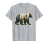 Bear Designs. Bear Forest Mountains Trees Nature Sunset Outdoor Graphic T-Shirt - Heather Grey