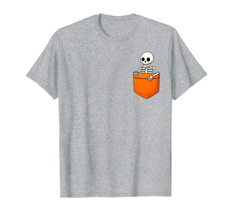 Halloween Spooky Funny Design Skeleton in Pocket Halloween Spooky Funny Skull Costume T-Shirt - Heather Grey