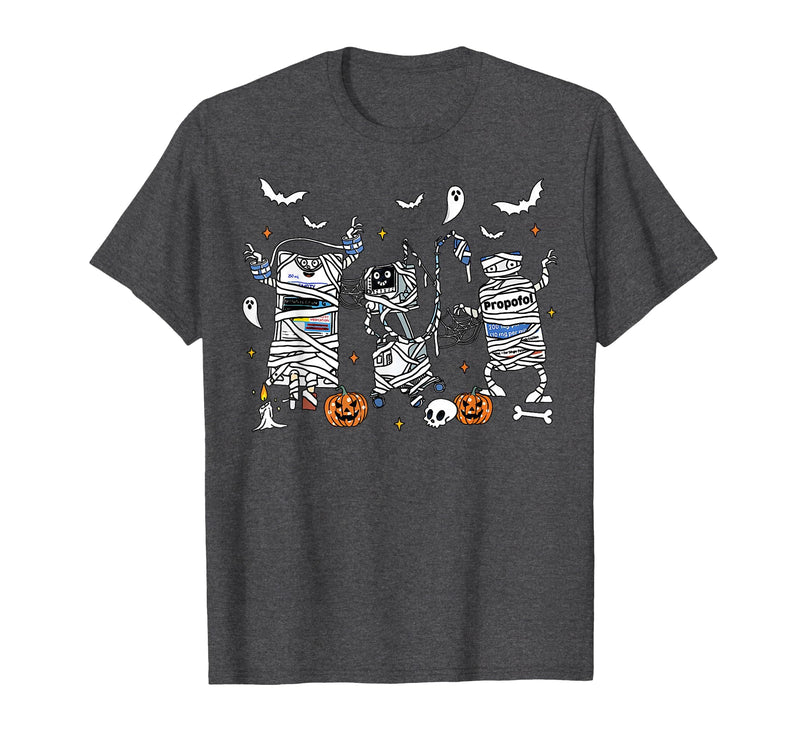 Cute Ghost Halloween Nurse Spooky Season Halloween ICU Nurse Propofol Mummy NICU PICU Nurse Tech T-Shirt - Dark Heather Grey