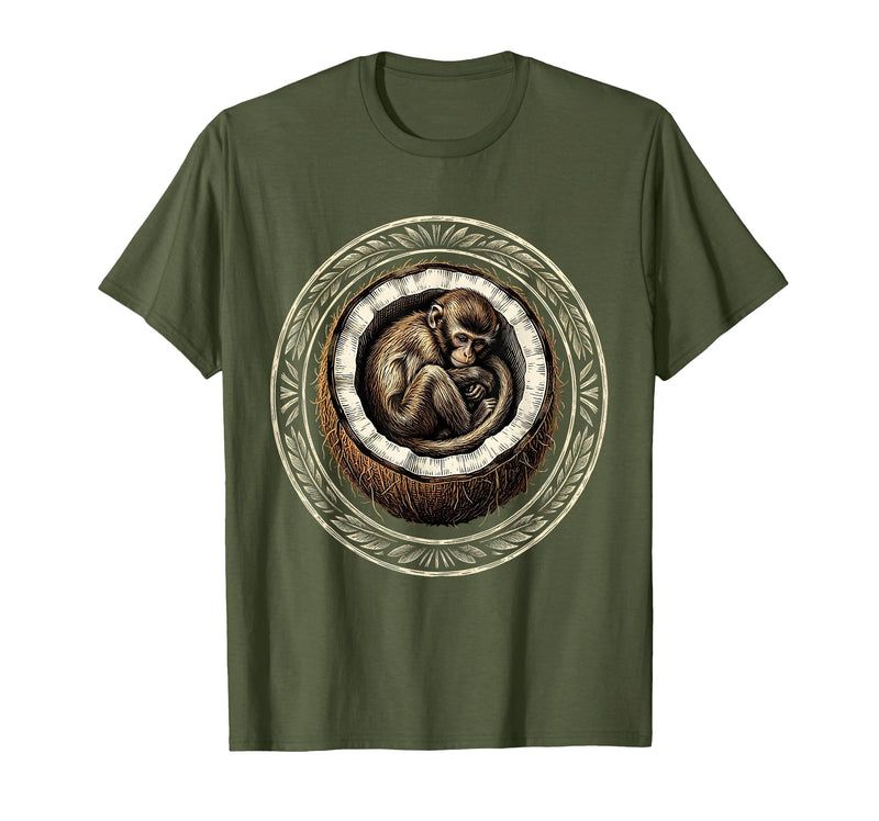 Mademark Cozy Monkey Curled in a Coconut Shell T-Shirt - Men - Olive Green