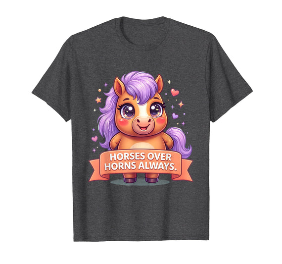 Mademark Horses Over Horns Always Equestrian Design T-Shirt - Men - Dark Heather Grey
