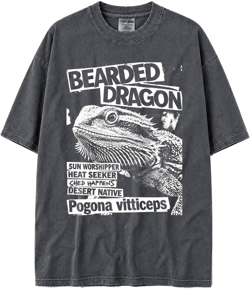 BABATEES U.S.A. MAX-Heavyweight Punk Rock Animals Shaka Wear Oversized 7.5oz Cotton Tshirt - Bearded Dragon