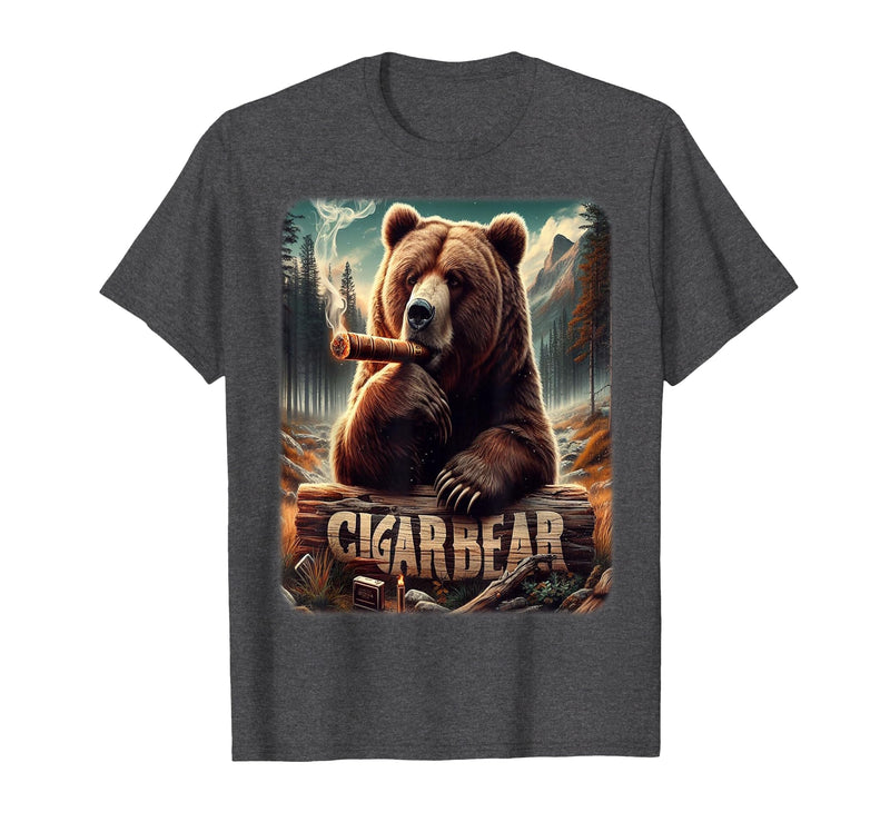 CigarKurt Cigar Smoking Cigar Bear T-Shirt - Dark Heather Grey