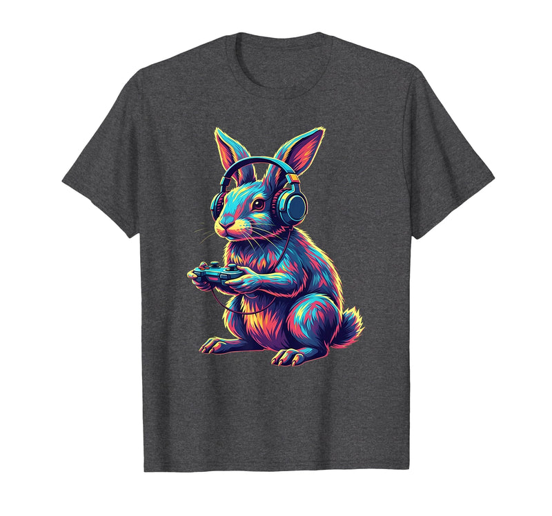 Rabbit Gaming Animal Video Games Funny Rabbit T-Shirt in Dark Heather Grey