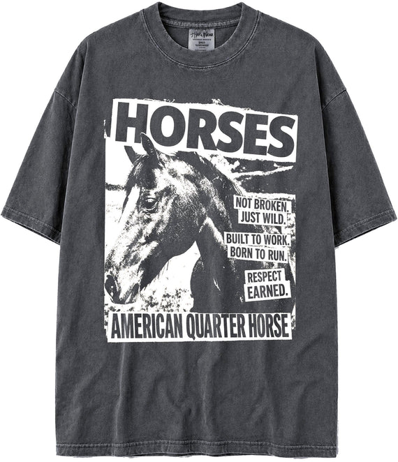 BABATEES U.S.A. MAX-Heavyweight Punk Rock Animals Shaka Wear Oversized 7.5oz Cotton Tshirt - Horses