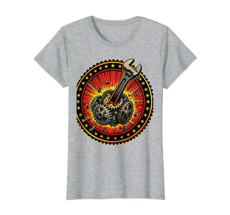 Mademark Monkey Wrench in the Gears Graphic Design T-Shirt - Women - Heather Grey
