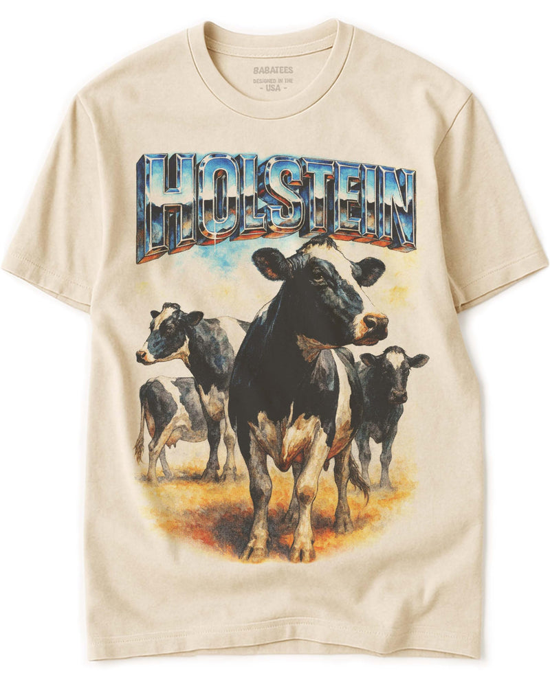 BABATEES Farm Animals Heavy Metal Tshirt for Men, Women & Farmers - 100% Natural Undyed Cotton - Holstein