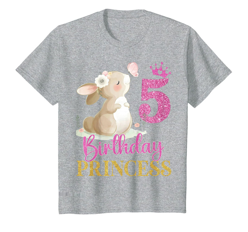 Kids 5th Birthday Rabbit Princess Girl Bunny 5 Years Old T-Shirt in Heather Grey