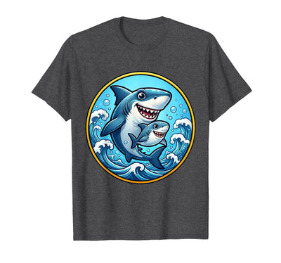 Dad and Son Matching Big Little Shark Ocean Design T-Shirt