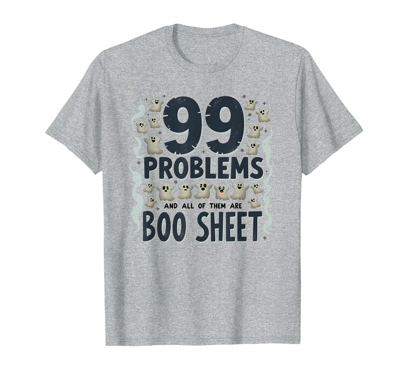 Mademark Ghost & Spirits - Ghost (99 Problems All) T-Shirt - Heather Grey-99 Problems All Boo Sheet