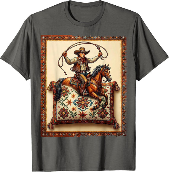 Cowboy Riding a Giant Pillow Like a Horse T-Shirt - Asphalt Grey