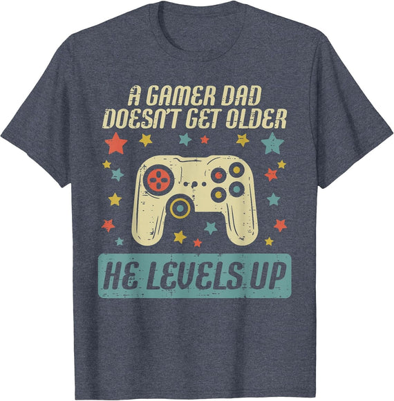 Gamer Dad Doesnt Get Older Levels Up Birthday for Men T-Shirt - Heather Blue