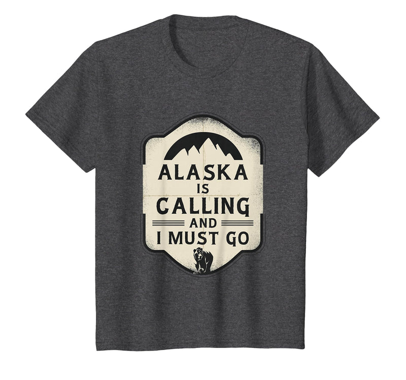 Alaska is Calling and I Must Go Mountains Bear T-Shirt - Dark Heather Grey