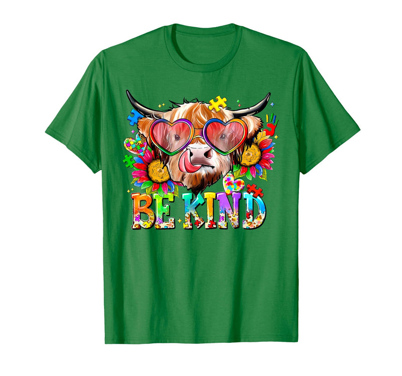 Be Kind Highland Cow Autism Awareness Sped Teacher Be Kind Highland Cow Autism Awareness Inspirational Teacher T-Shirt -