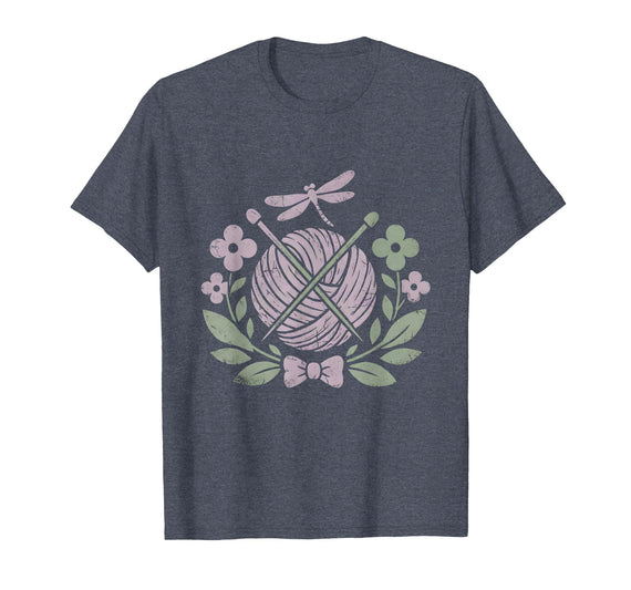 Mademark Grandma Knitting Hair Bun Graphic Design T-Shirt - Heather Blue