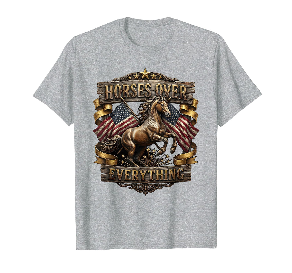 Mademark Horses Over Everything Equestrian Design T-Shirt - Men - Heather Grey