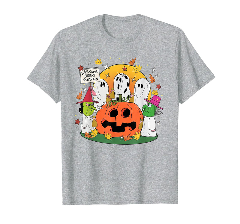 Funny Halloween gift tee Welcome Great Pumpkin Boo Witch Pumpkin Halloween T-Shirt - Heather Grey