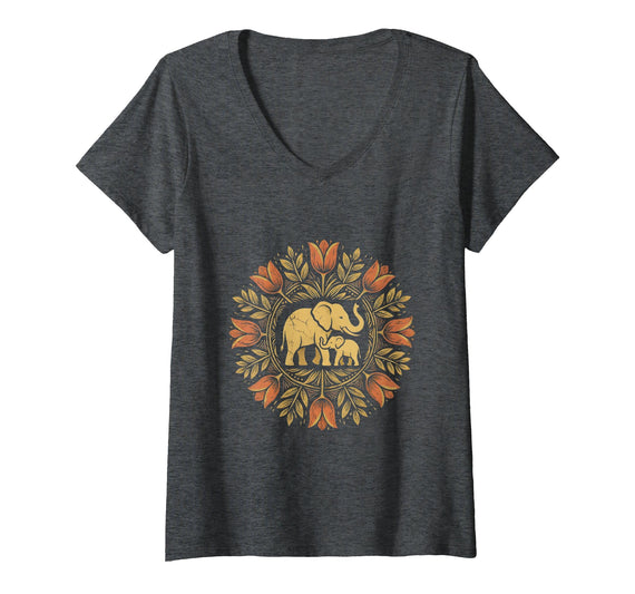 Mademark Women's Mother Elephant Nudging Newborn Calf Maternity V-Neck T-Shirt - Women - Dark Heather Grey