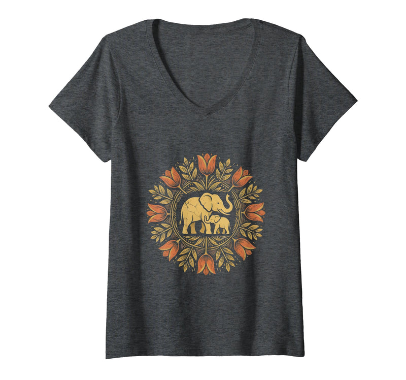 Mademark Women's Mother Elephant Nudging Newborn Calf Maternity V-Neck T-Shirt - Women - Dark Heather Grey