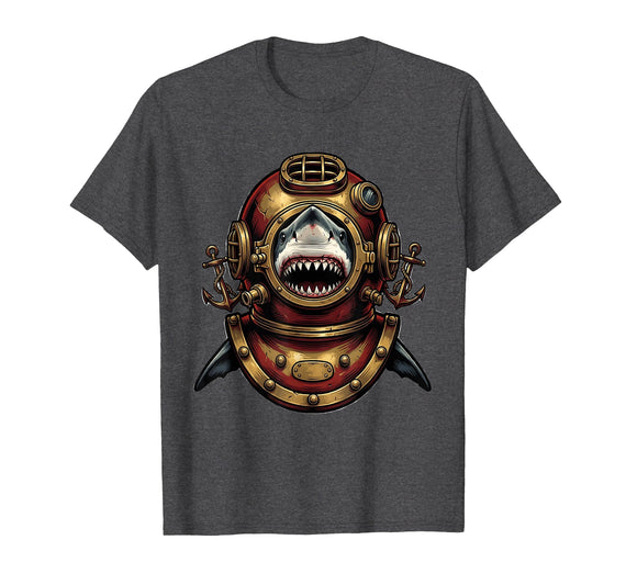 Mademark Shark in Vintage Deep-Sea Diving Helmet T-Shirt - Dark Heather Grey