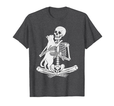 Halloween Tees Women Men Kids Skeleton Holding Cat Funny Spooky Halloween Meow Kitty Lover T-Shirt