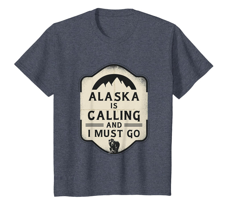 Alaska is Calling and I Must Go Mountains Bear T-Shirt - Heather Blue