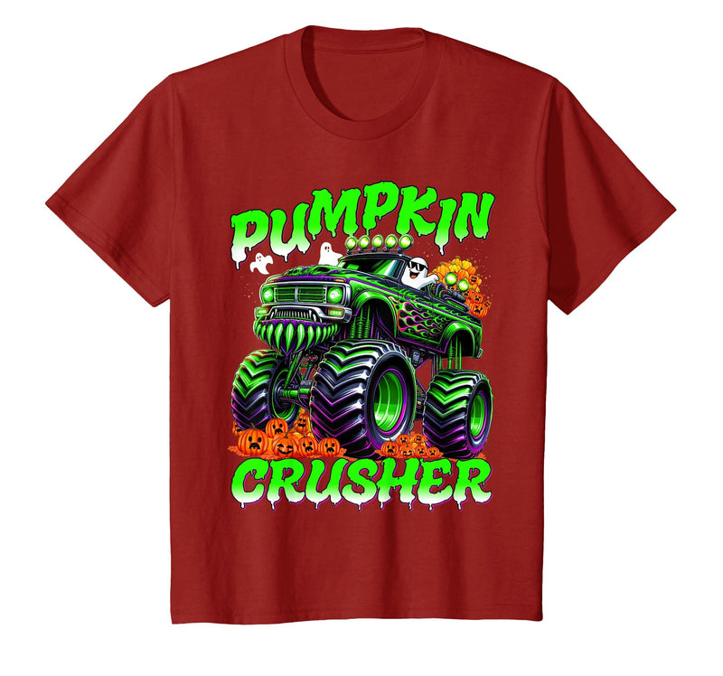 Pumpkin Crusher Kids Tees Pumpkin Crusher Monster Truck Ghosts Halloween for Boys T-Shirt - Cranberry Red