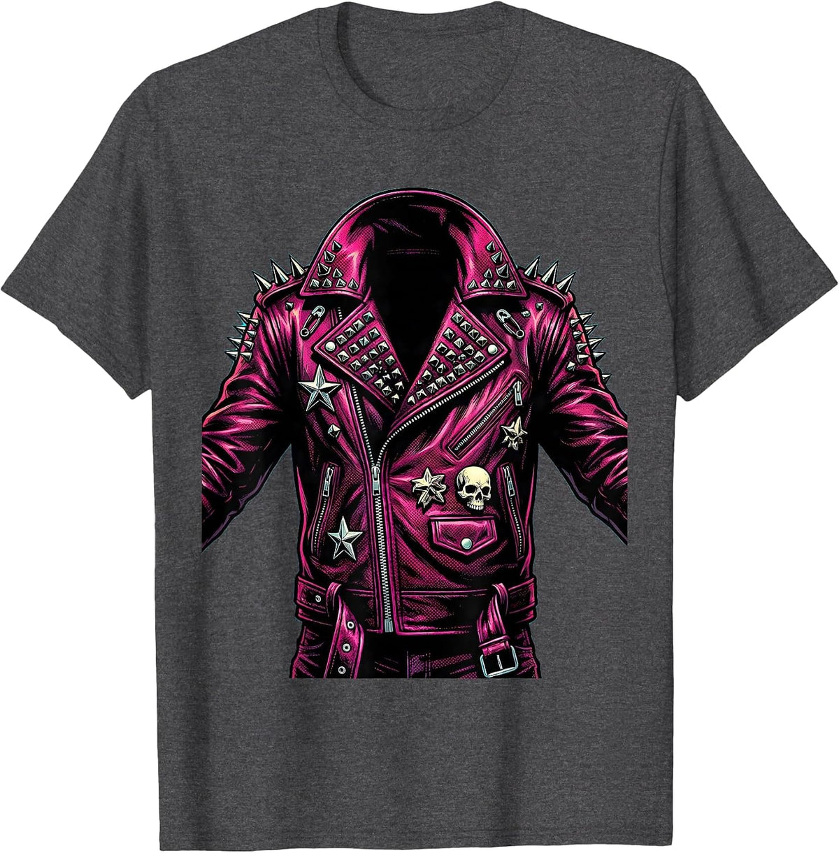 Scene Kid Studded Leather Jacket 2000s Graphic T-Shirt - Dark Heather Grey