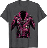 Scene Kid Studded Leather Jacket 2000s Graphic T-Shirt - Dark Heather Grey