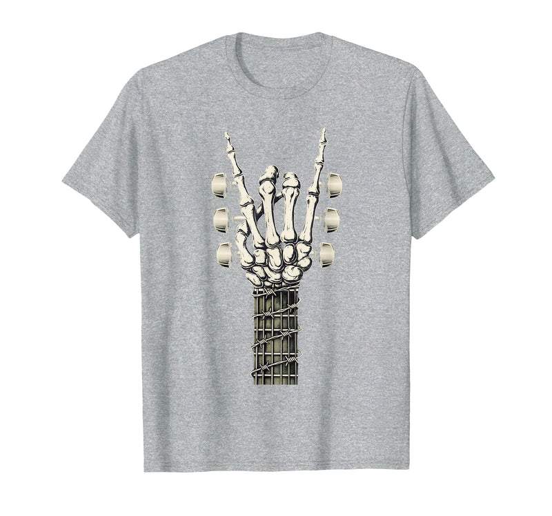 Rock and Wear Gifts Men Women Kids Skeleton Guitar Hand Rock On Guitarist Rock Band Music T-Shirt - Heather Grey