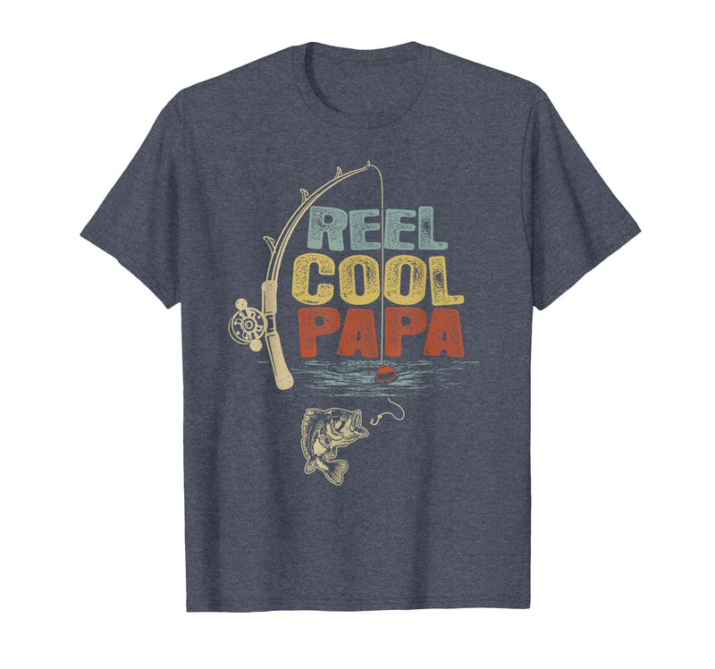 Cool Papa Fathers Day Fishing Gifts Funny Fisherman Vintage Reel Cool Papa T-Shirt - Heather Blue