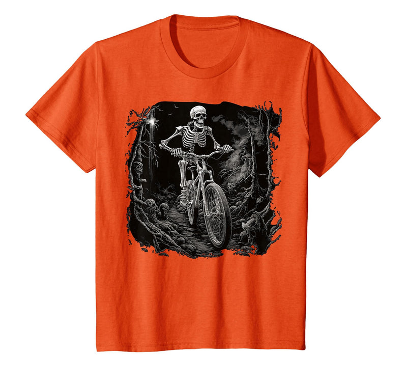 Scary Cyclist Skeleton Gifts Cycling Skeleton Mountain MTB Bicycle Cyclist Skeleton T-Shirt - Orange