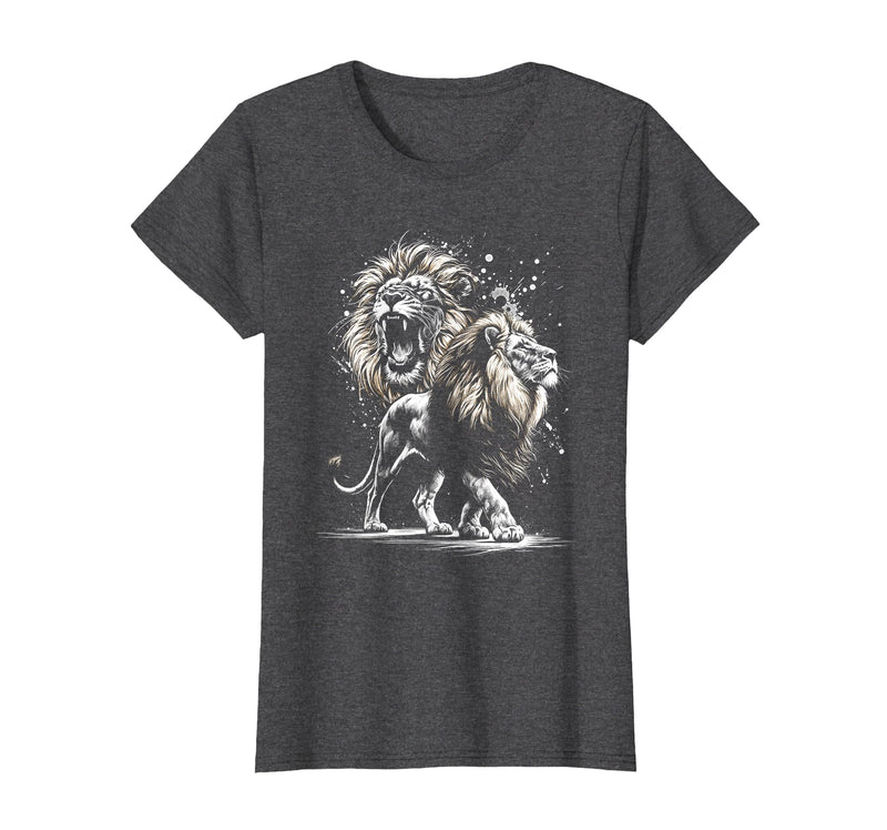 MyAnimal - Your Favourite Animal Wear Lion Majestic and Proud in Artistic Style T-Shirt - Dark Heather Grey