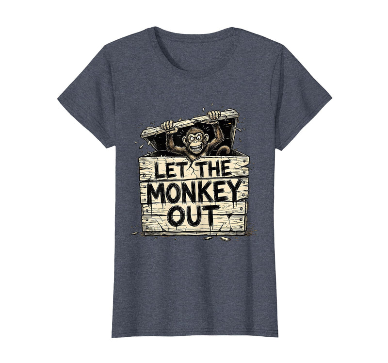 Mademark Let the Monkey Out Wild Primate Graphic Design T-Shirt - Women - Heather Blue