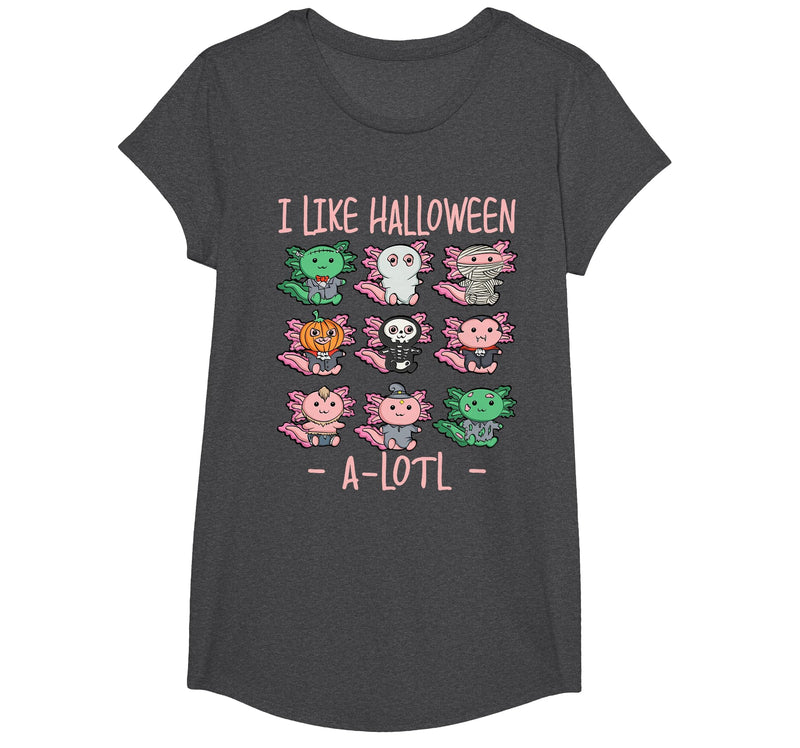 Cute Halloween Axolotl Scary Costumes Apparel Co Funny Axolotl I Like Halloween A-Lotl Axolotl Halloween T-Shirt - Dark