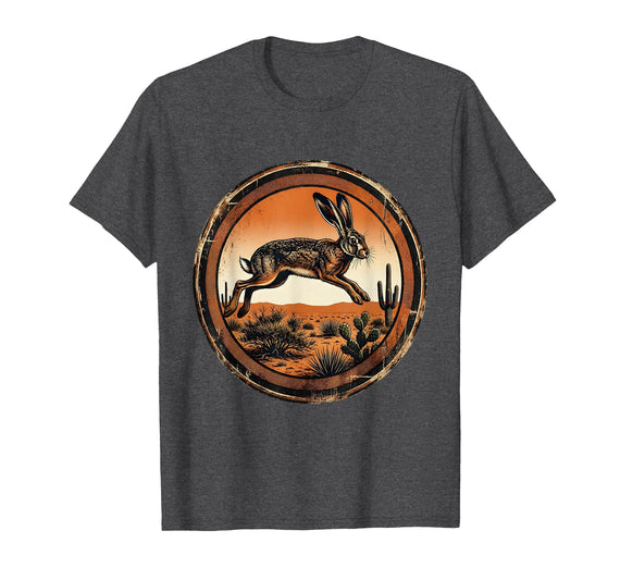 Mademark Jackrabbit Leaping Over Desert Scrub Brush T-Shirt - Dark Heather Grey