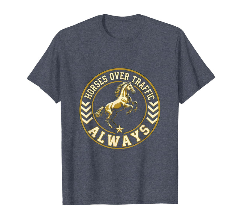 Mademark Horses Over Traffic Always Equestrian Design T-Shirt - Men - Heather Blue