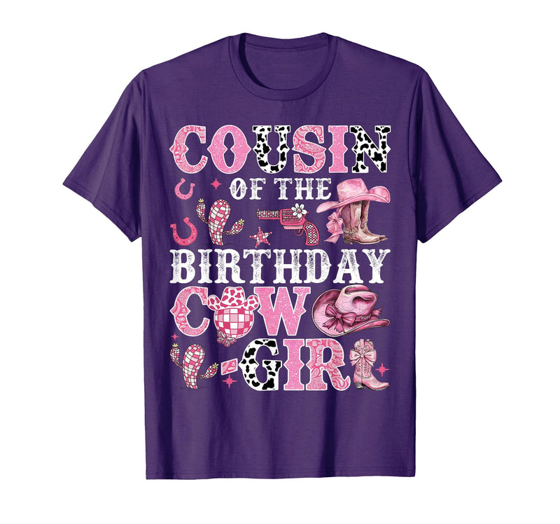 Birthday Girl CowGirl Family Matching Cousin of The Birthday Cow-Girl Rodeo Cow Girl Birthday T-Shirt - Purple