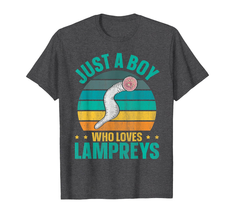 Sea Lamprey Fish Quote Just a boy who Loves Lampreys Quote for a Lamprey Boy T-Shirt - Dark Heather Grey
