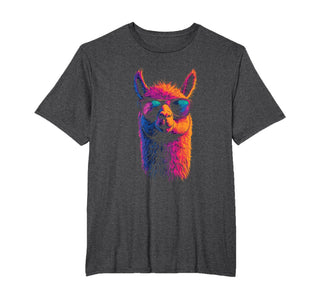 Llama Tee Funny Llama for Animal Lovers Funny Llama with Sunglasses Colorful No Drama Animal Graphic T-Shirt - Dark Heather Grey