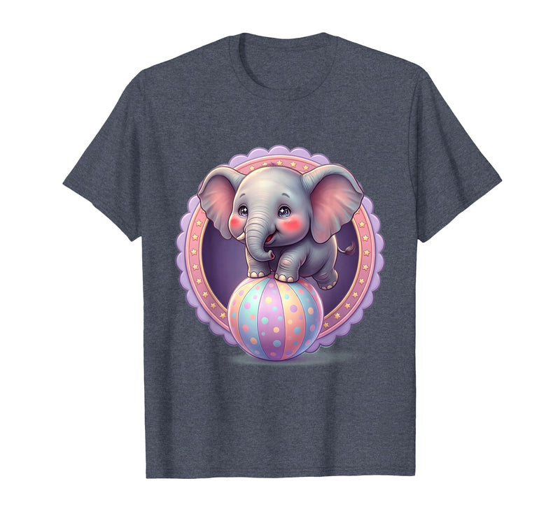 Mademark 1st Grade Pink Elephant Circus Ball Design T-Shirt - Men - Heather Blue