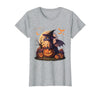 Halloween Dragons Fantasy Spooky Witchy Cute Halloween Dragon Witch Hat Pumpkin Moon Fantasy T-Shirt - Heather Grey