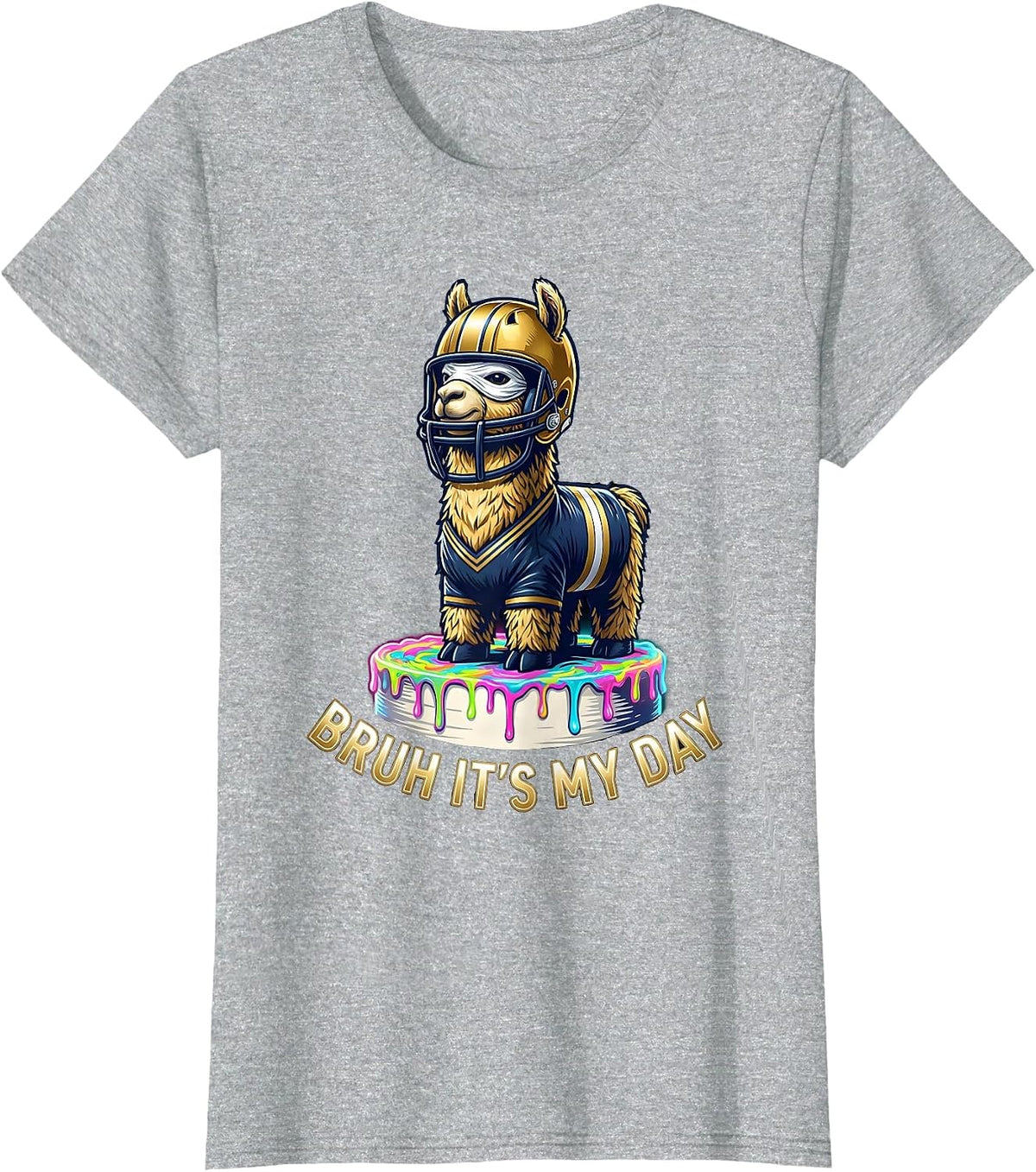 Bruh It's My Day Funny Llama Pinata Birthday Kids Party T-Shirt - Heather Grey