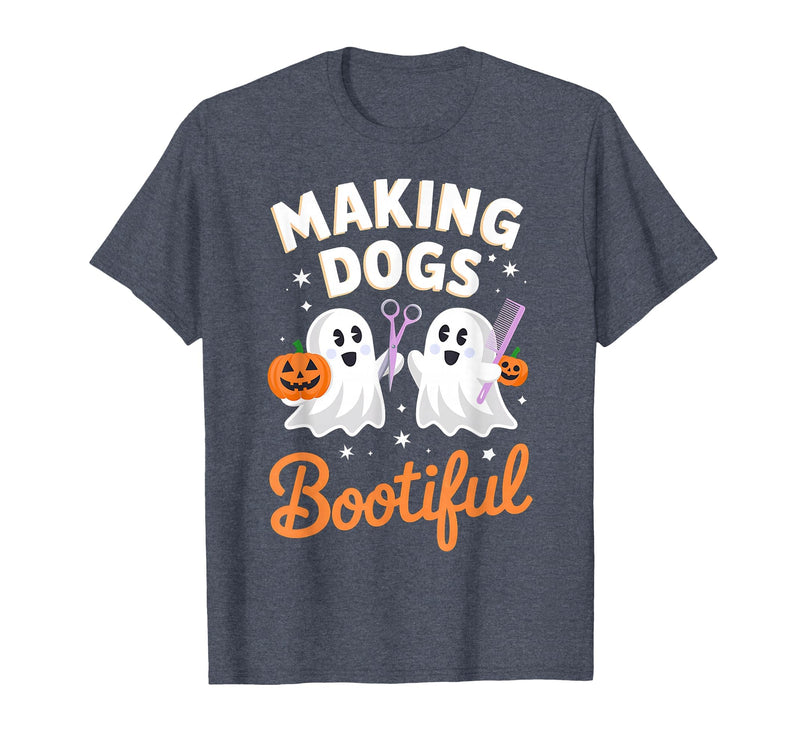 Dog Lover Spooky Grooming Groomer Attire Pet Groomer Funny Halloween Making Dogs Bootiful T-Shirt - Heather Blue