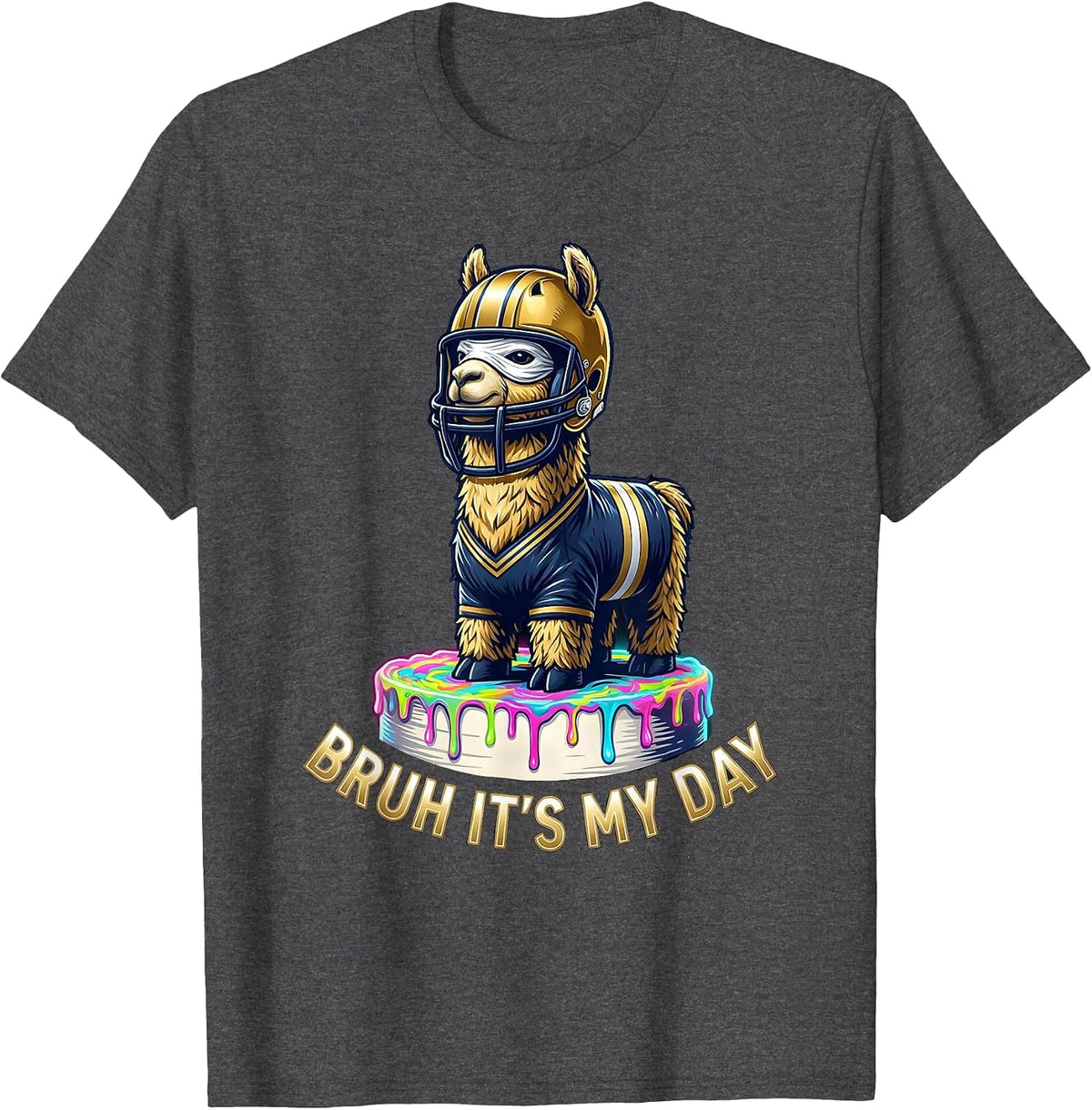 Bruh It's My Day Funny Llama Pinata Birthday Kids Party T-Shirt - Dark Heather Grey