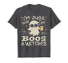Flippin Sweet Gear I'm Just Here for Boos and Witches Halloween T-Shirt - Dark Heather Grey