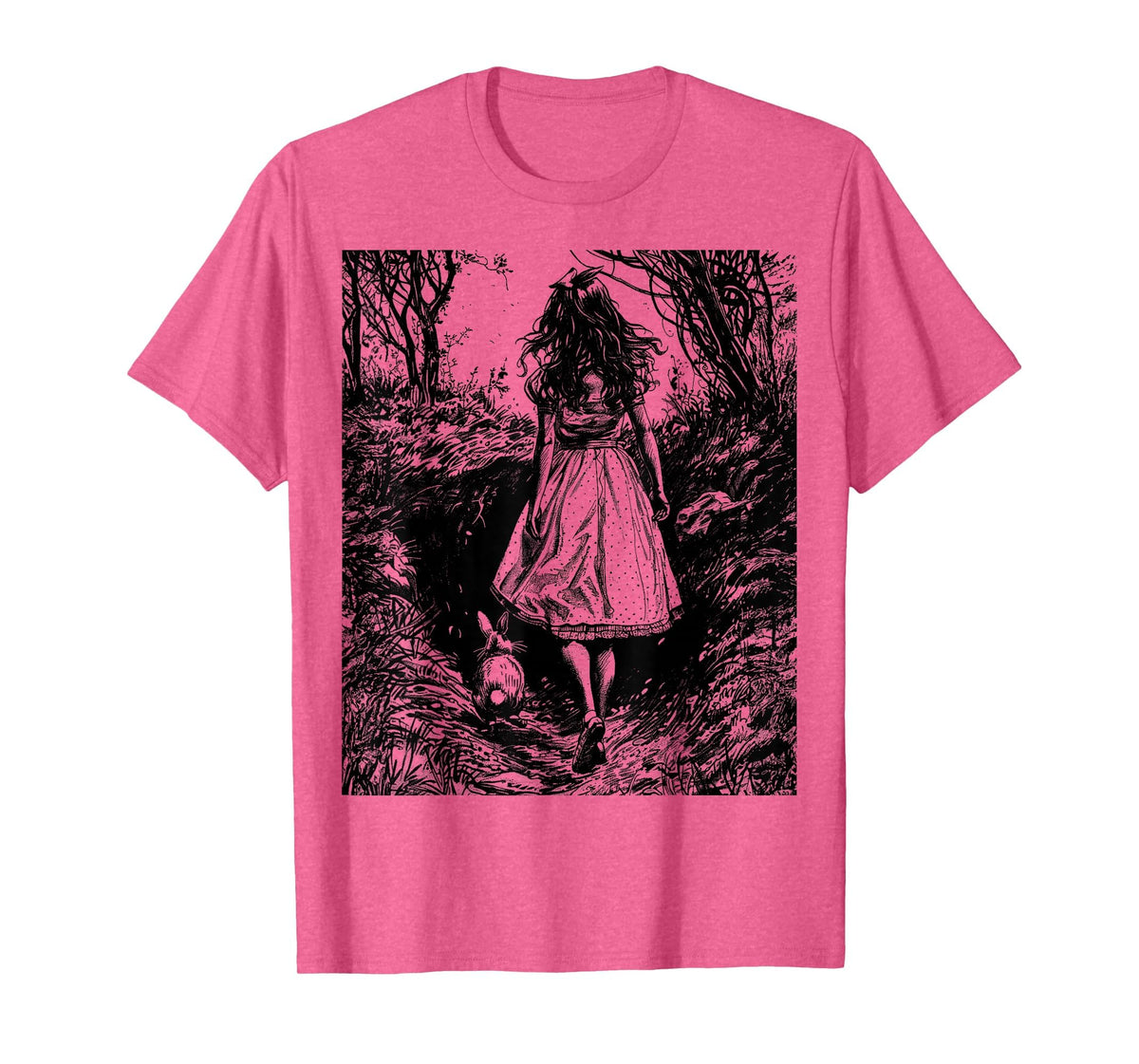 Alice in Wonderland - Down the Rabbit Hole Fantasy Vintage T-Shirt in Pink Heather