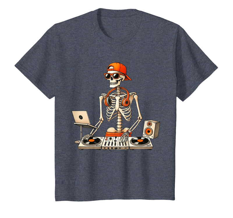 Funny Skeleton DJ Halloween Men Outfit Skeleton DJ Halloween Costume Turntable Music Funny Men Boys T-Shirt - Heather Blue