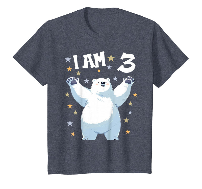 3 years old 3rd birthday Polar Bear Kids 3 Years Old 3 Birthday Polar Bears Boy Girl Polar Bear T-Shirt - Heather Blue
