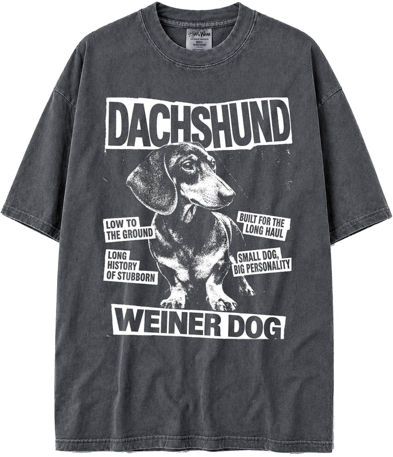 BABATEES U.S.A. MAX-Heavyweight Punk Rock Animals Shaka Wear Oversized 7.5oz Cotton Tshirt - Dachshund